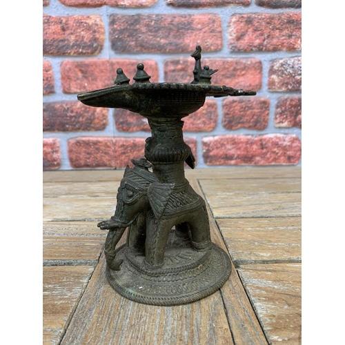 2230 - Indian bronze burner with elephant column, 19cm high