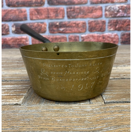 2233 - Novelty antique brass saucepan with inscription 