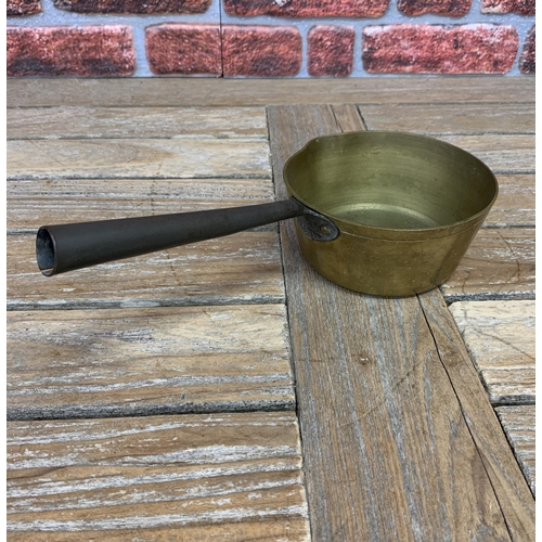 2233 - Novelty antique brass saucepan with inscription 