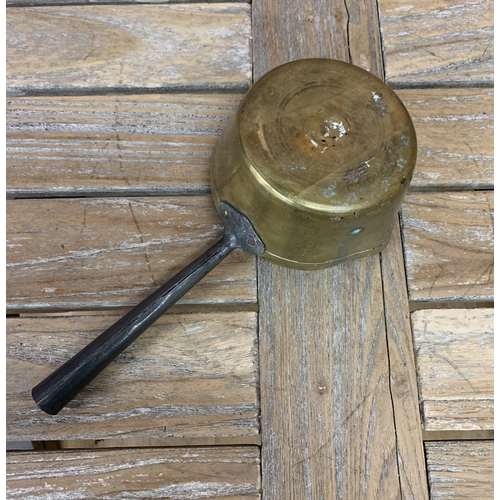 2233 - Novelty antique brass saucepan with inscription 