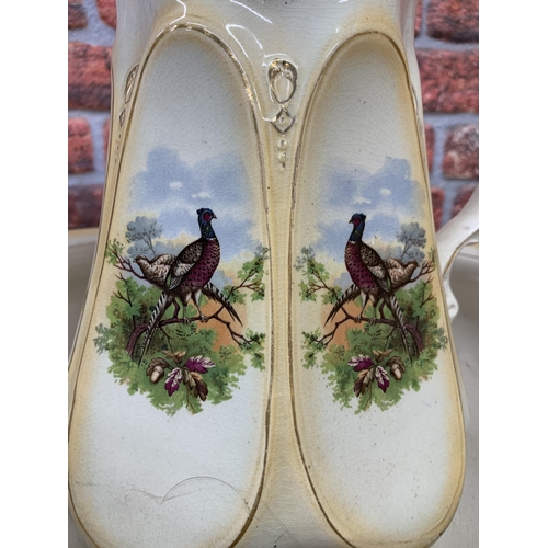 366 - 19th Century Jug and Bowl with transfer print of Pheasants (2)