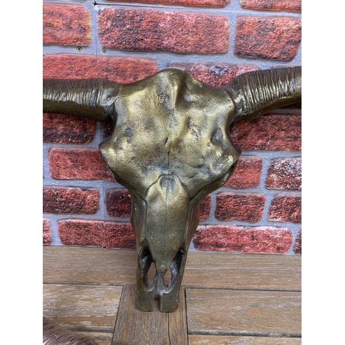 2242 - Large Aluminium Cow Bull Bison Skull Wall Hanging, one with polished finish and one with Bronze fini... 