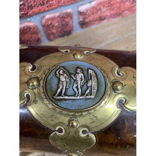 2184 - 19th Century Walnut and Brass matching desk set, comprising of blotter pad, domed letter casket with... 