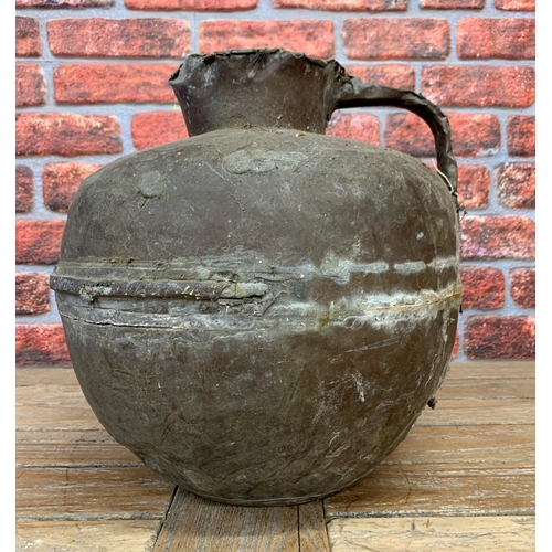 2246 - Vintage Large Indian Reclaimed Metal Decorative Water Jug, H37cm x W40cm