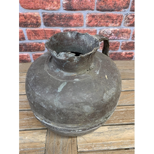 2246 - Vintage Large Indian Reclaimed Metal Decorative Water Jug, H37cm x W40cm