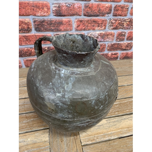 2246 - Vintage Large Indian Reclaimed Metal Decorative Water Jug, H37cm x W40cm