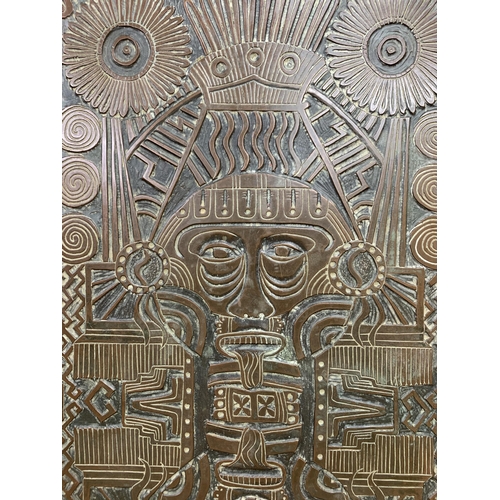 2111 - Large Peruvian Aztec type resin moulded panel, H92cm x W46cm