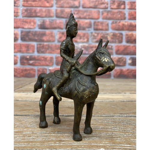 2112 - Indian Bronze figure of the Hindu deity Shiva (Khandoba) on horseback, probably C1800, H16cm x W14cm