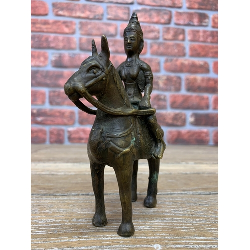 2112 - Indian Bronze figure of the Hindu deity Shiva (Khandoba) on horseback, probably C1800, H16cm x W14cm