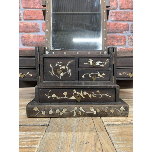 2103 - Good antique Chinese hardwood mother of pearl inlaid folding metamorphic dressing chest, with hinged... 