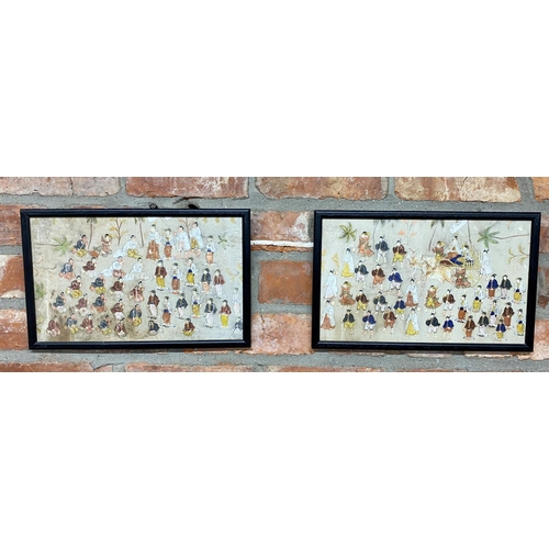 496 - Moghul school - Pair of procession scenes with figures, work on silk, 21 x 35cm, framed (2)