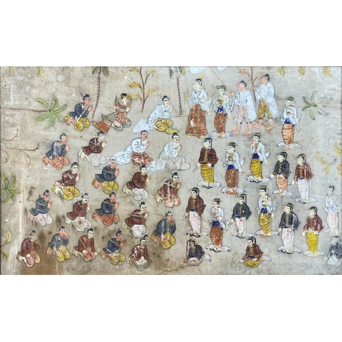 496 - Moghul school - Pair of procession scenes with figures, work on silk, 21 x 35cm, framed (2)