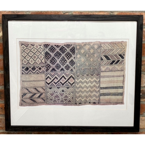 614 - Tribal school - Kuba Cloth A & B, colour prints, 52 x 64cm and 40 x 64cm, framed (2)