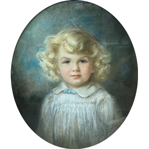 502 - Isobel Frances Douton (1858-1924) - bust portrait of a girl, signed, pastel, oval mount, 60 x 49cm, ... 