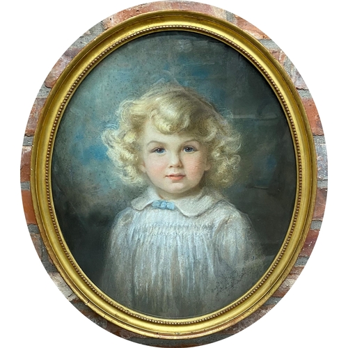 502 - Isobel Frances Douton (1858-1924) - bust portrait of a girl, signed, pastel, oval mount, 60 x 49cm, ... 