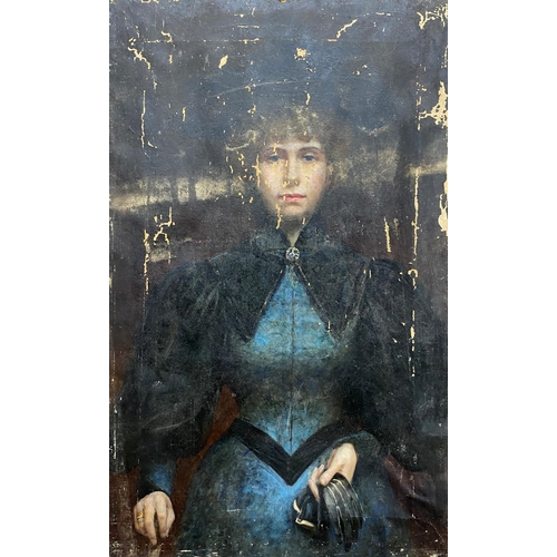 505 - Late 19th century school - Half length portrait of a lady in mourning, unsigned, oil on canvas, 102 ... 