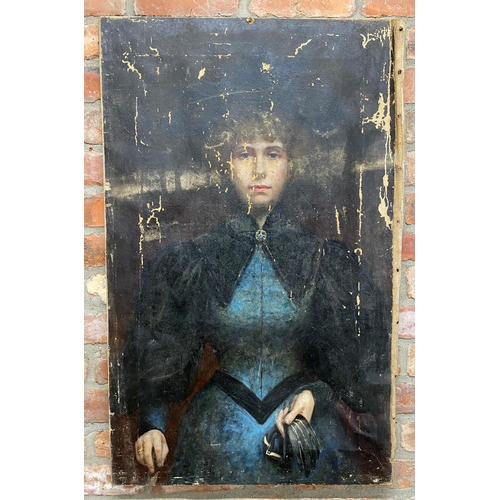 505 - Late 19th century school - Half length portrait of a lady in mourning, unsigned, oil on canvas, 102 ... 