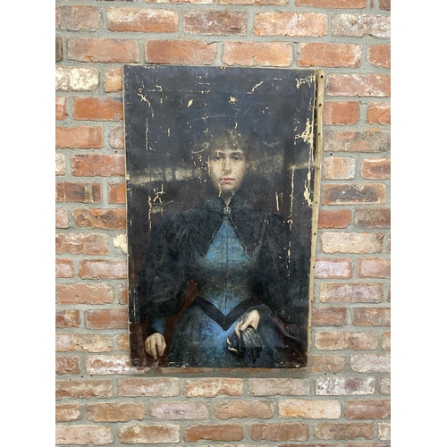 505 - Late 19th century school - Half length portrait of a lady in mourning, unsigned, oil on canvas, 102 ... 