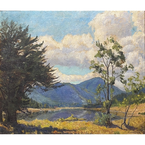 506 - J* Hunter (19th/20th century) - 'Nuwara Eliya from the end of Lake Gregory', signed, titled verso, o... 