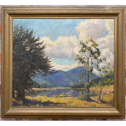 506 - J* Hunter (19th/20th century) - 'Nuwara Eliya from the end of Lake Gregory', signed, titled verso, o... 