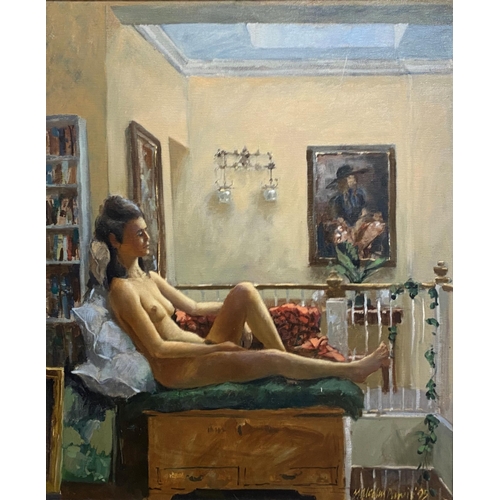 508 - Malcolm Purvis (20th century) - Reclining nude on the landing and Reclining nude on the bed, both si... 