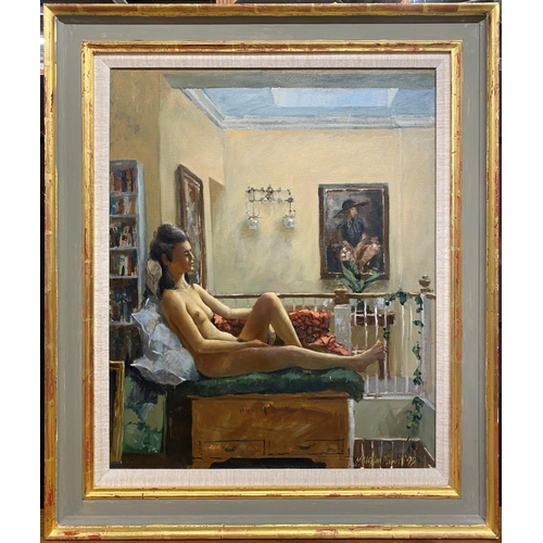 508 - Malcolm Purvis (20th century) - Reclining nude on the landing and Reclining nude on the bed, both si... 