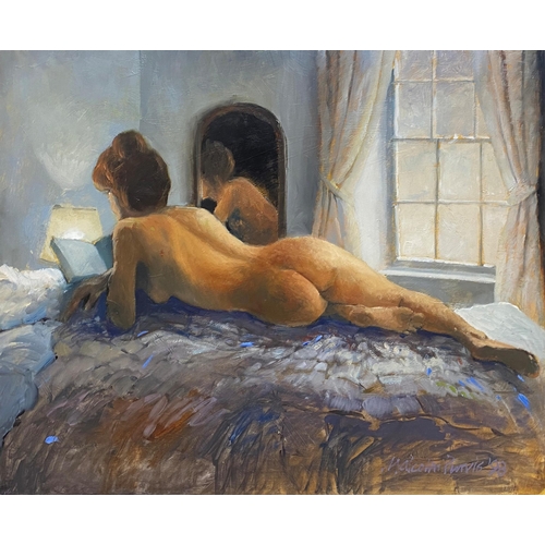 508 - Malcolm Purvis (20th century) - Reclining nude on the landing and Reclining nude on the bed, both si... 