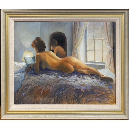 508 - Malcolm Purvis (20th century) - Reclining nude on the landing and Reclining nude on the bed, both si... 