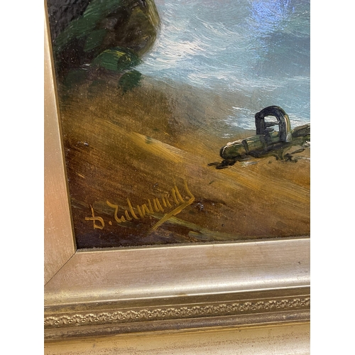 512 - Early 20th century school - Coastal scene with choppy waters, indistinctly signed, oil on board, 48 ... 