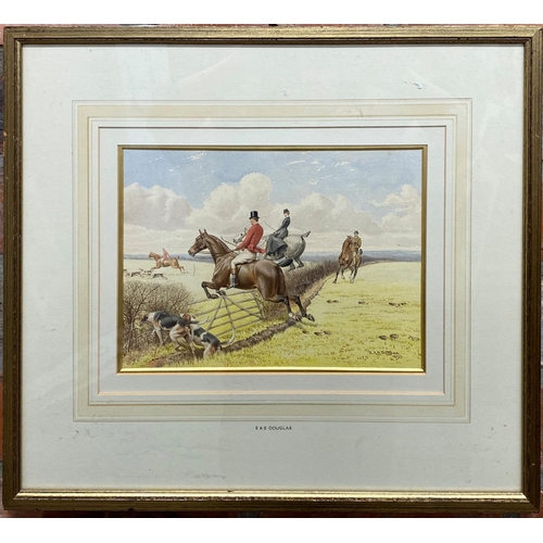 281 - Edward Algernon Stuart Douglas (1850-1920) - Huntsman and partner jumping a fence, signed and dated ... 