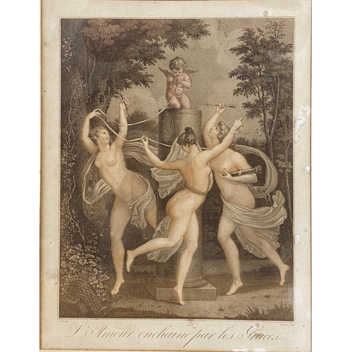 515 - Jean Thouvenin after T G P - 'l'amour enchaine par les graces', hand coloured engravings, 42 x 32cm,... 