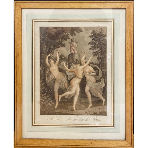 515 - Jean Thouvenin after T G P - 'l'amour enchaine par les graces', hand coloured engravings, 42 x 32cm,... 