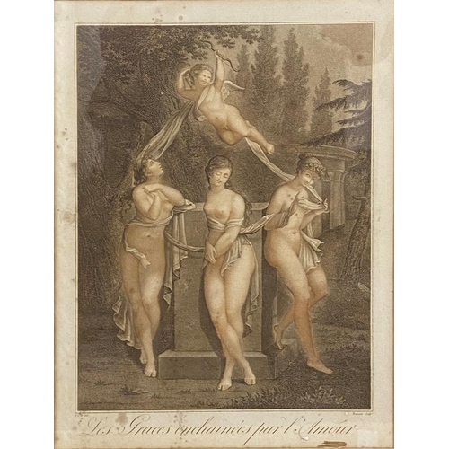 515 - Jean Thouvenin after T G P - 'l'amour enchaine par les graces', hand coloured engravings, 42 x 32cm,... 