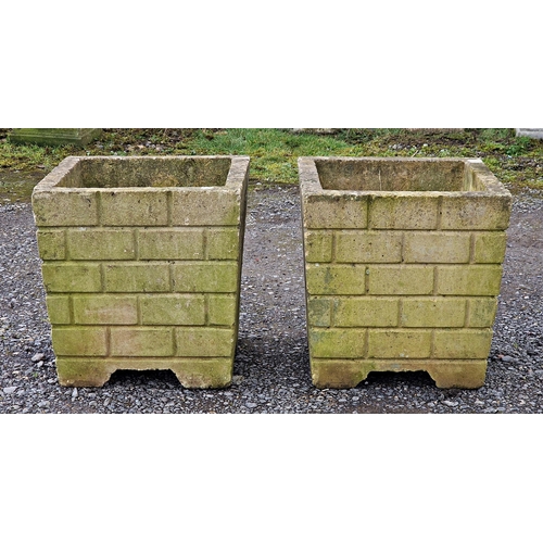 1261 - Pair of reconstituted stone simulated brick work garden planters, H 47cm x W 46cm x D 46cm (2)