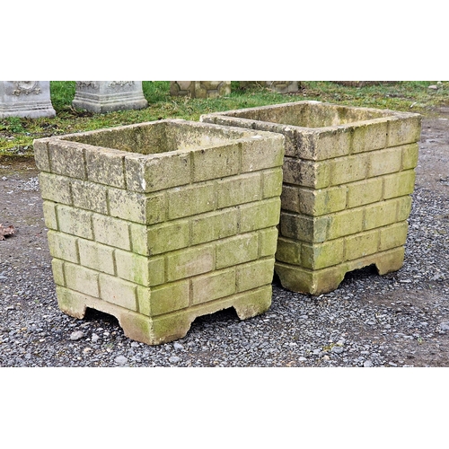 1261 - Pair of reconstituted stone simulated brick work garden planters, H 47cm x W 46cm x D 46cm (2)