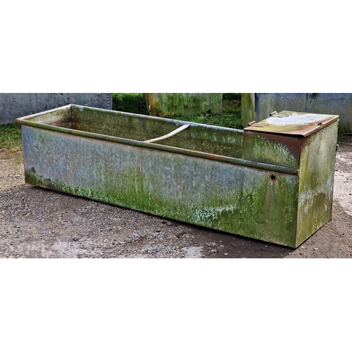 1266 - Two vintage galvanised steel troughs, both 186cm wide, (2), (AF)