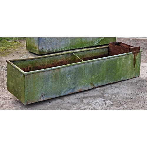 1266 - Two vintage galvanised steel troughs, both 186cm wide, (2), (AF)