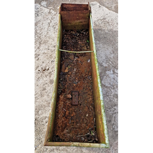 1266 - Two vintage galvanised steel troughs, both 186cm wide, (2), (AF)