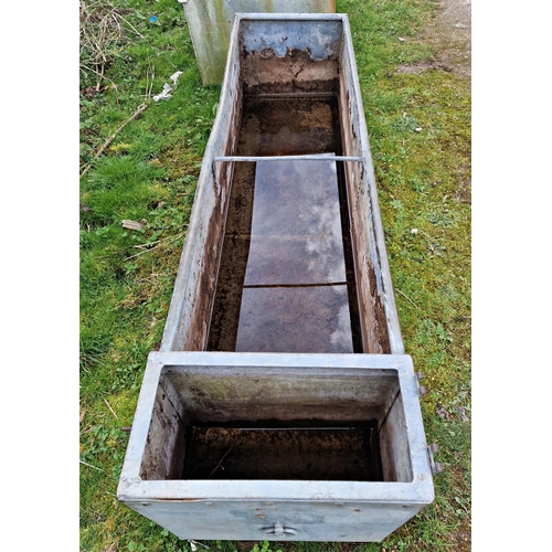 1267 - Good large galvanised steel trough with rivetted seams and ring handles, H 60cm x W 242cm x D 64cm