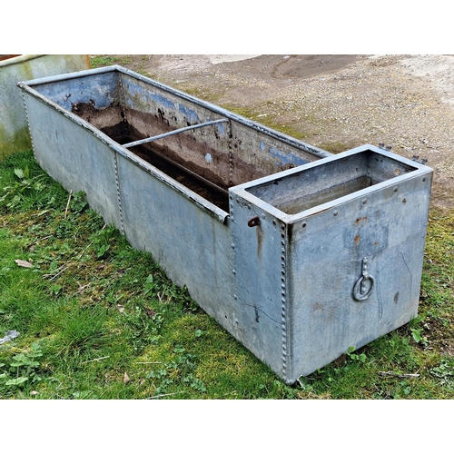 1267 - Good large galvanised steel trough with rivetted seams and ring handles, H 60cm x W 242cm x D 64cm