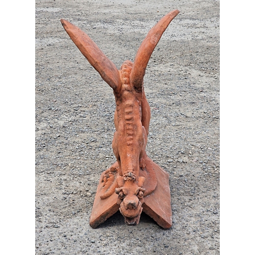 1012 - Composite terracotta roof tile of a Welsh dragon, 86cm high x 63cm long