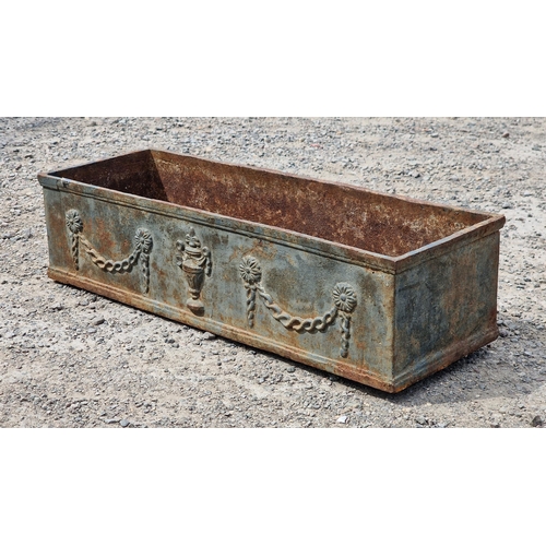 1013 - 19th Century cast iron window box, embossed with urns and swags, 60cm long