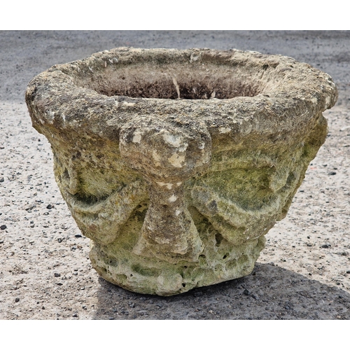 1018 - Early antique carved stone crucible/pot, 36cm high x 53cm wide