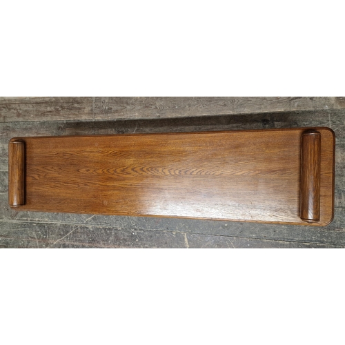 1318 - Victorian style oak window seat raised on turned supports, H 47cm x W 120cm x D 30cm