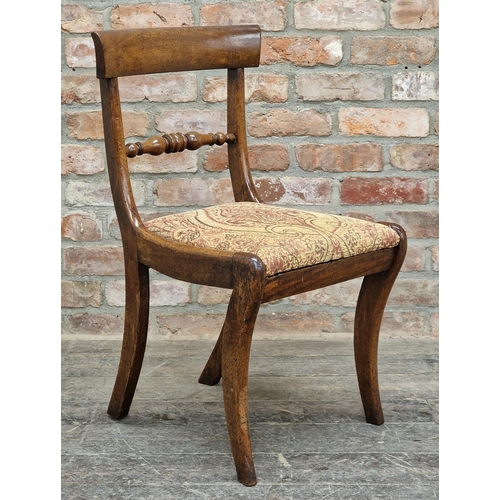 1320 - Set of four Regency mahogany dining chairs with turned bar backs and drop in seats, H 85cm (4)