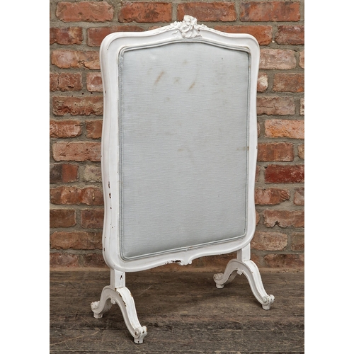 1326 - Vintage French upholstered fire screen with carved detail, H 100cm x W 62cm