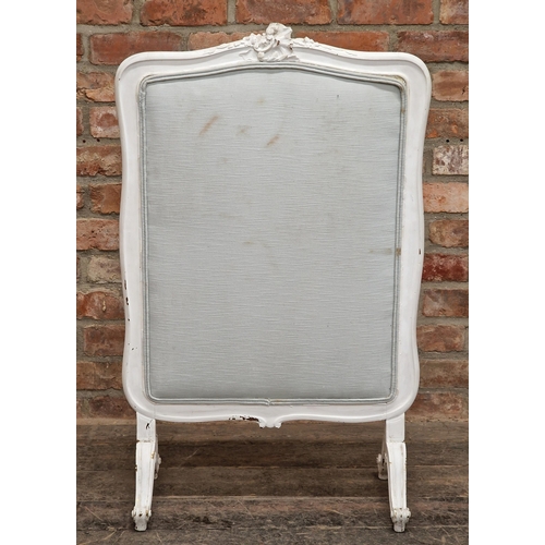 1326 - Vintage French upholstered fire screen with carved detail, H 100cm x W 62cm