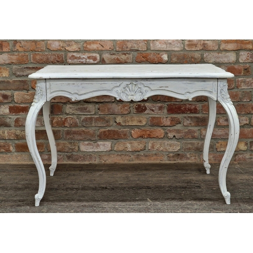 1328 - Vintage French painted console table with carved detail and single frieze drawer, raised on cabriole... 