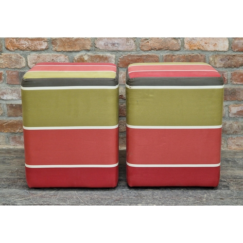 1331 - Pair of contemporary footstools with striped upholstery, H 51cm x W 42cm (2)