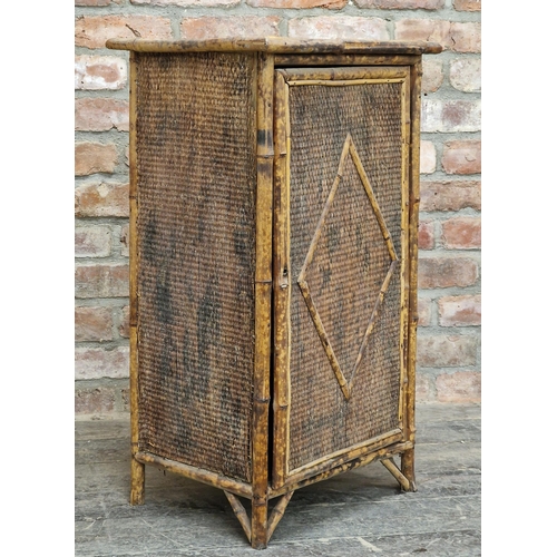 1333 - Victorian aesthetic movement bamboo side cabinet with shelved interior, H 83cm x W 48cm x D 37cm